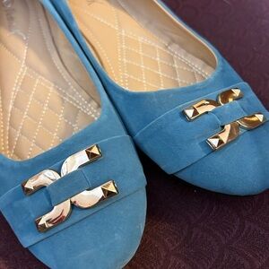 Chic Victoria K Blue Flats with Gold Accents